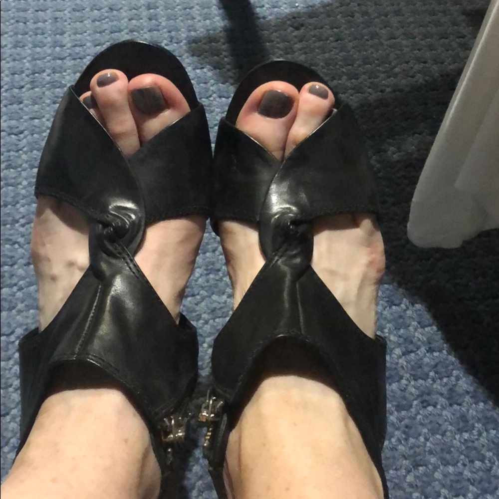 Black wedge open toe sandals